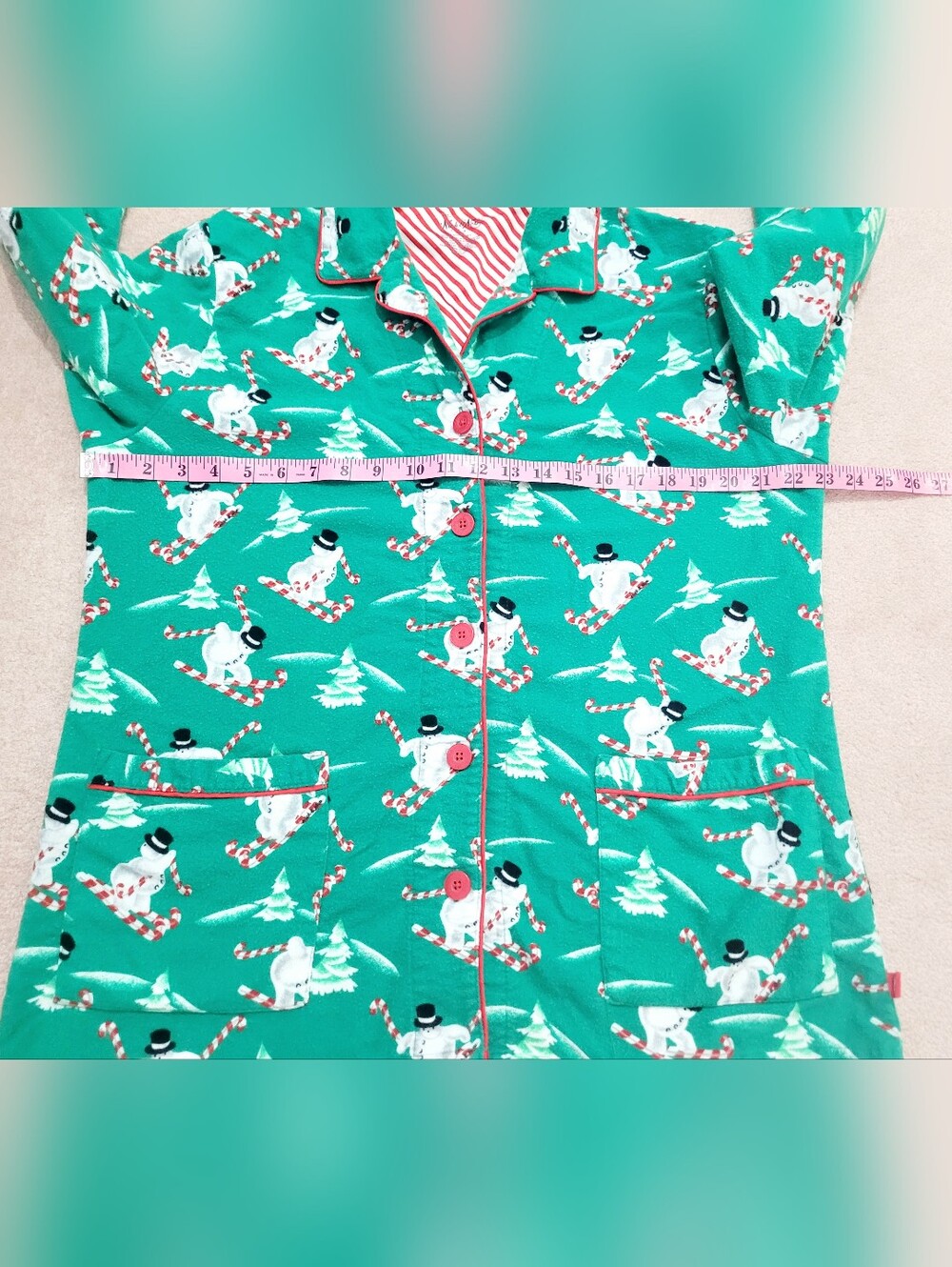 Nick & Nora Holiday Pajama Set XXL Green Snowman Candy Cane 100% Cotton Unisex - Picture 7 of 10